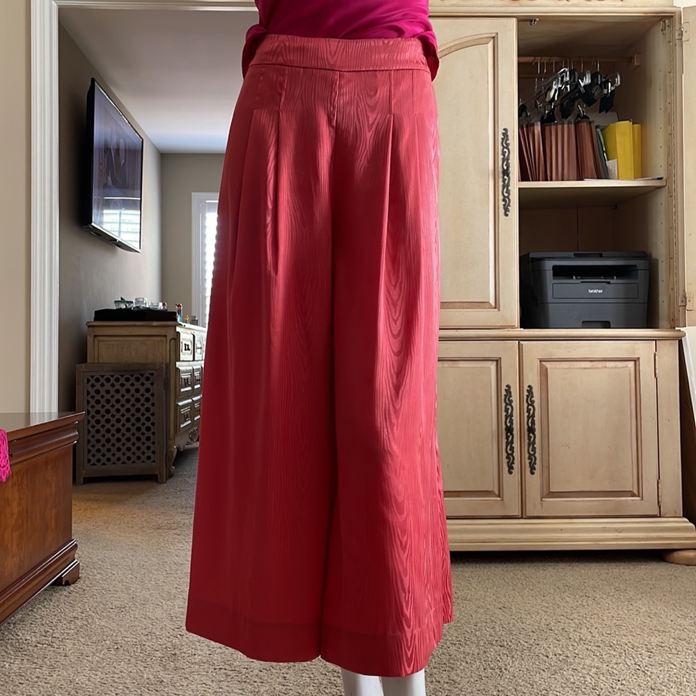 Veronica Beard Leonor Coral Moire Satin High Waist Wide Leg Cropped Pants 6 NWOT